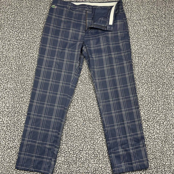 Lacoste Sport Men Navy Blue Plaid Golf Trousers Pants 34 Pockets Outdoor